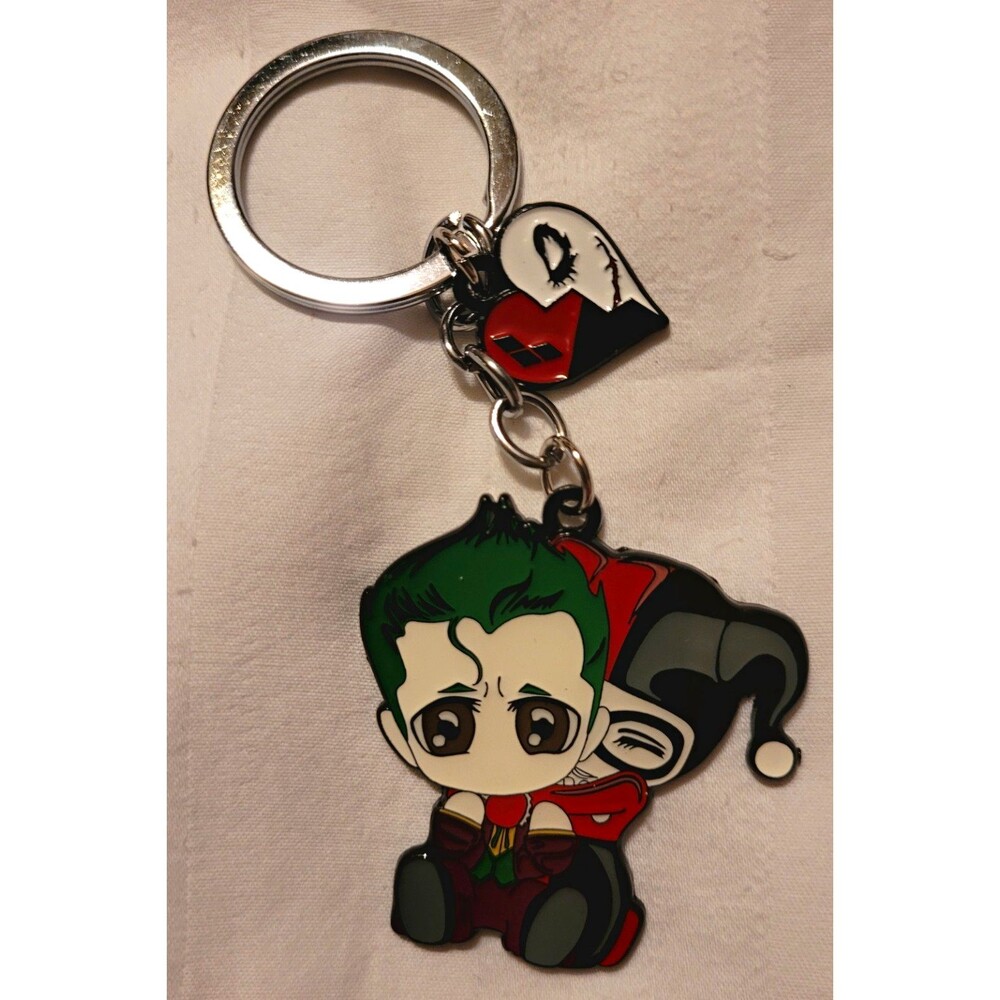 Batman Joker & Harley Quinn Inspired Heart Charm Keychain